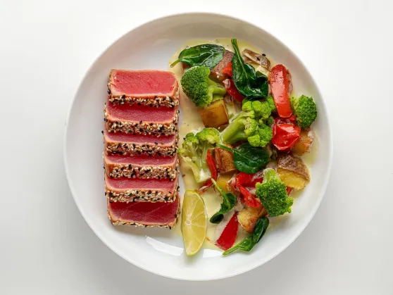 Tuna Steak with Vegetable Side