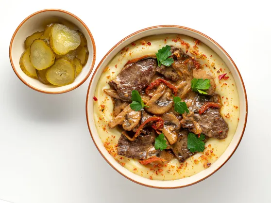 Beef Stroganoff with Mashed Potatoes