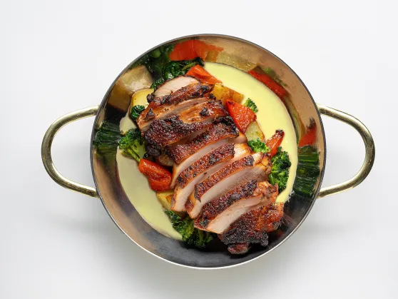 Spicy Chicken Thigh with Crispy Skin and Vegetables